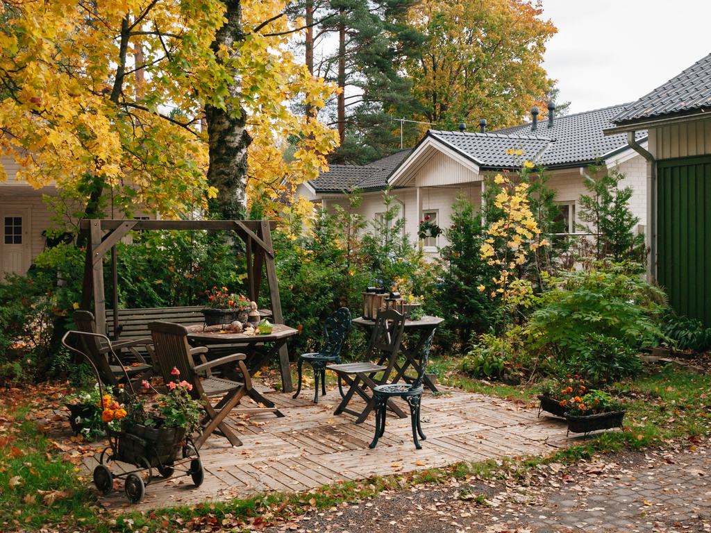 Small backyard patio with a table and chairs