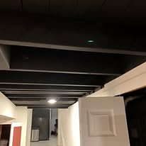 Basement with a painted open ceiling